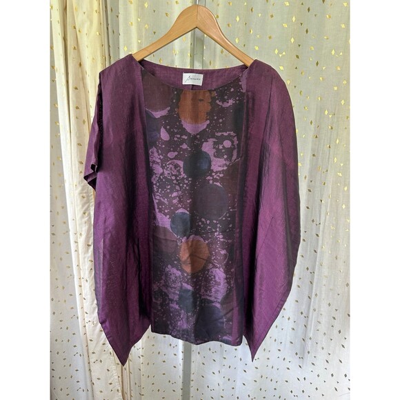 Samoko Silk Cotton Blend Asian Inspired Oversize Kaftan Tunic Blouse One Size - Picture 2 of 6